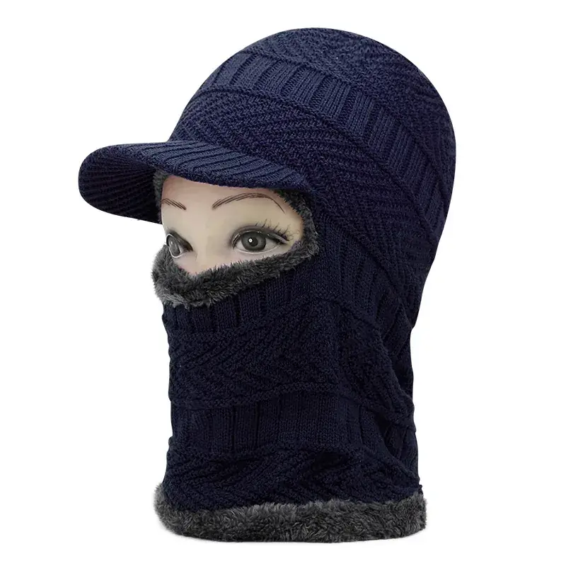 Men Winter Knitted Balaclava Cap with Balmack Fur - Image 2