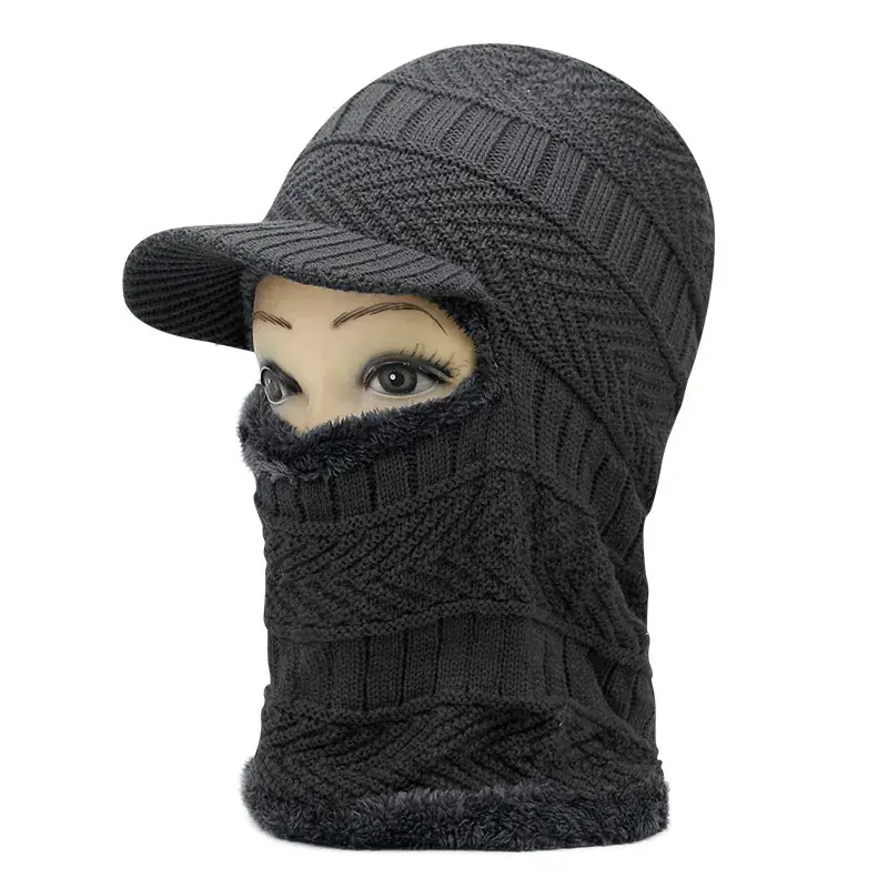 Men Winter Knitted Balaclava Cap with Balmack Fur - Image 3