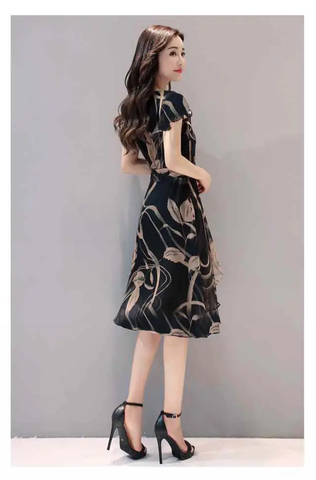 2019 Printed Black Floral Mid-Length Dress for Women — feature 10