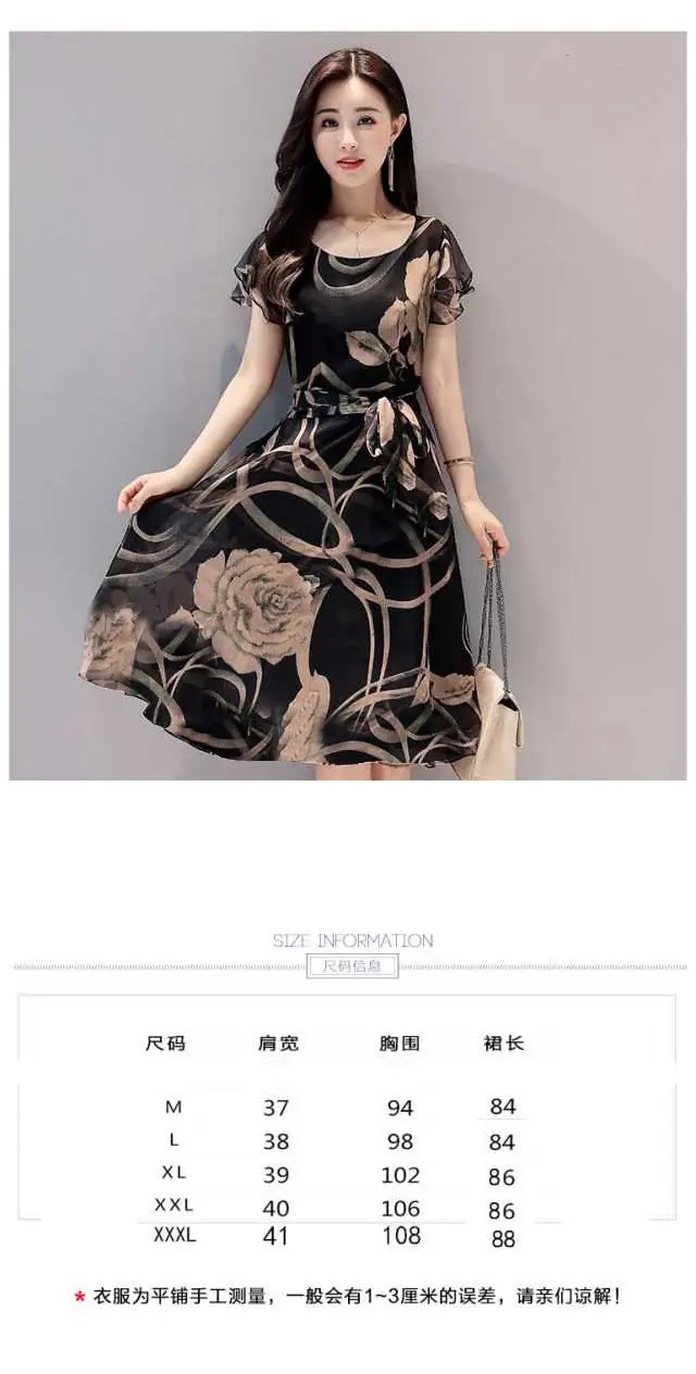 2019 Printed Black Floral Mid-Length Dress for Women — feature 2