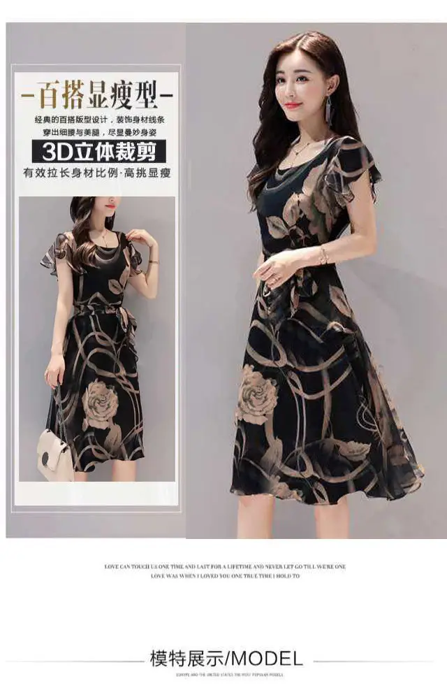 2019 Printed Black Floral Mid-Length Dress for Women — feature 5