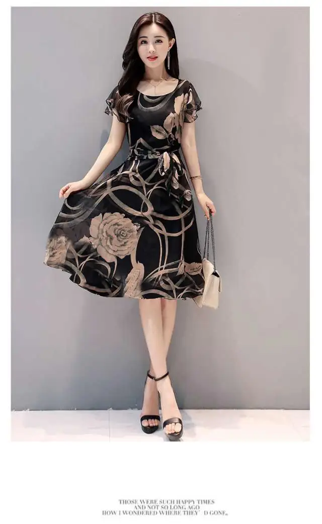 2019 Printed Black Floral Mid-Length Dress for Women — feature 6