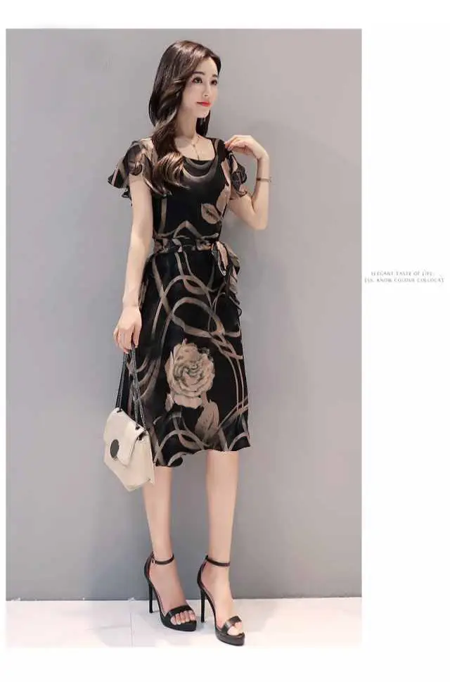 2019 Printed Black Floral Mid-Length Dress for Women — feature 8