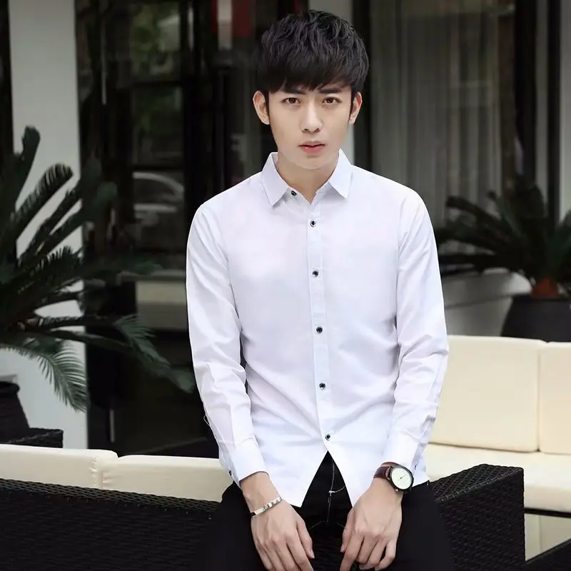 Men's Pure Color Long-Sleeved Business Shirt Slim Fit - Image 8