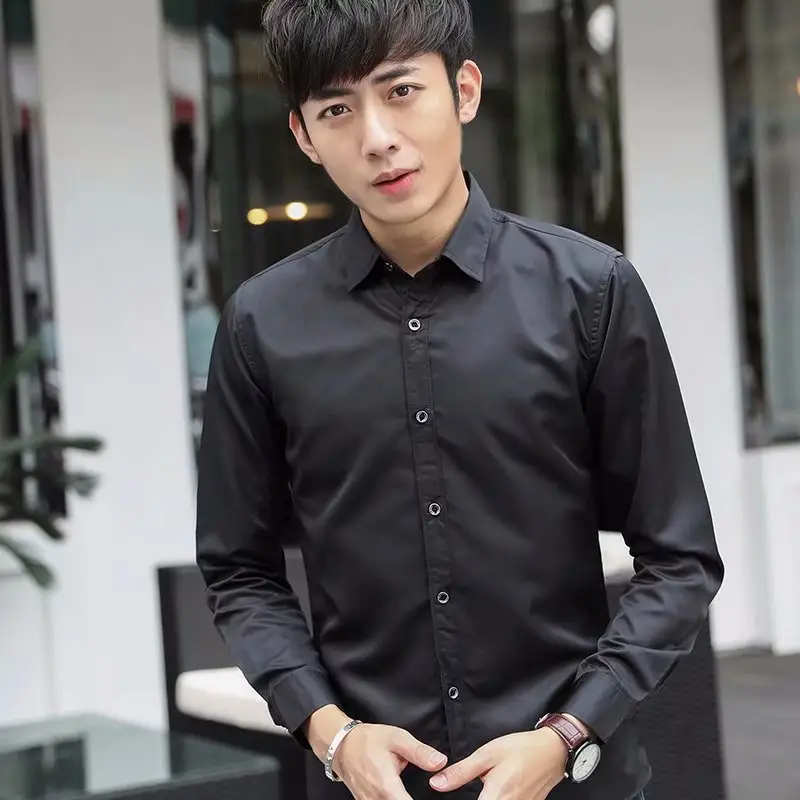 Men's Pure Color Long-Sleeved Business Shirt Slim Fit - Image 11