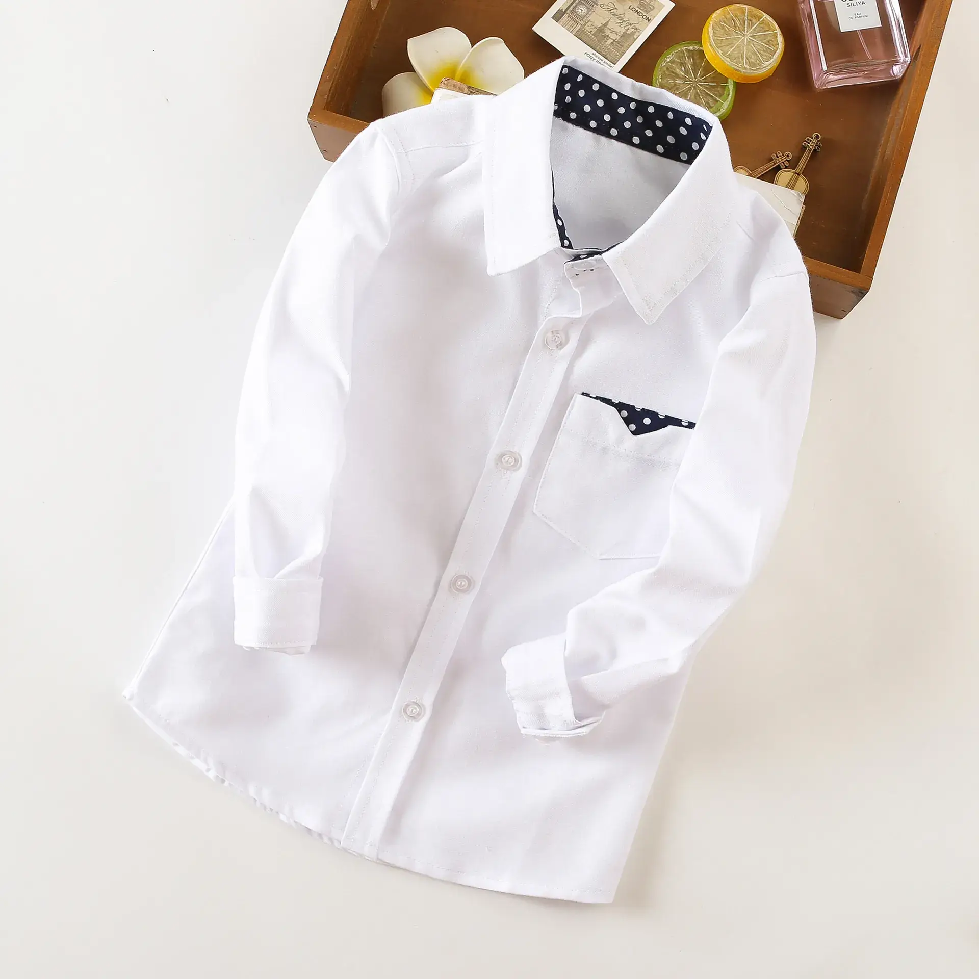 White Long-Sleeved Boys Shirt for School Uniforms - Image 3