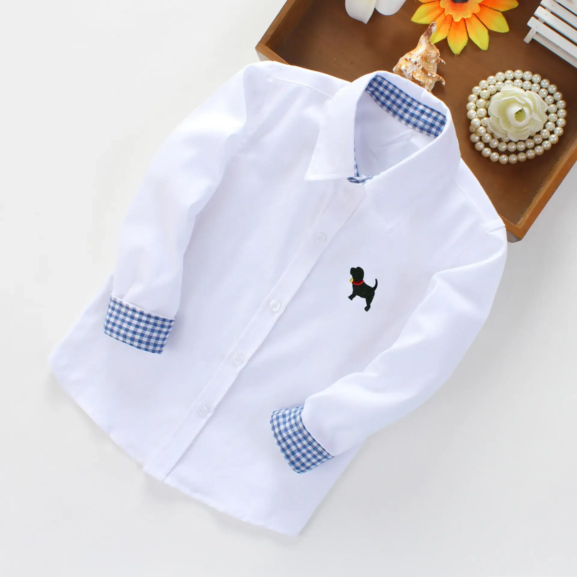 White Long-Sleeved Boys Shirt for School Uniforms - Image 5