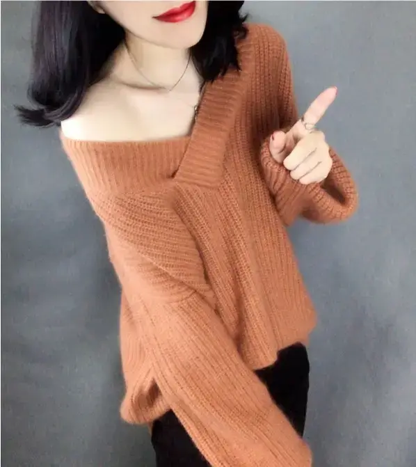 Women's Korean Style V-Neck Pullover Sweater — feature 11