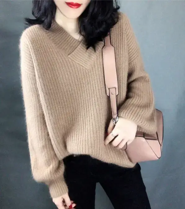 Women's Korean Style V-Neck Pullover Sweater — feature 17