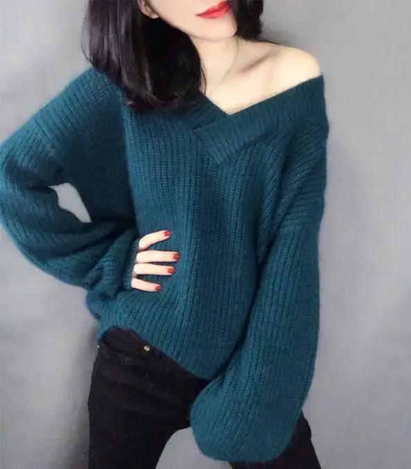 Women's Korean Style V-Neck Pullover Sweater — feature 4