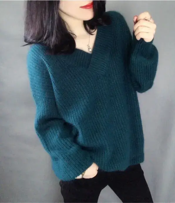 Women's Korean Style V-Neck Pullover Sweater — feature 7