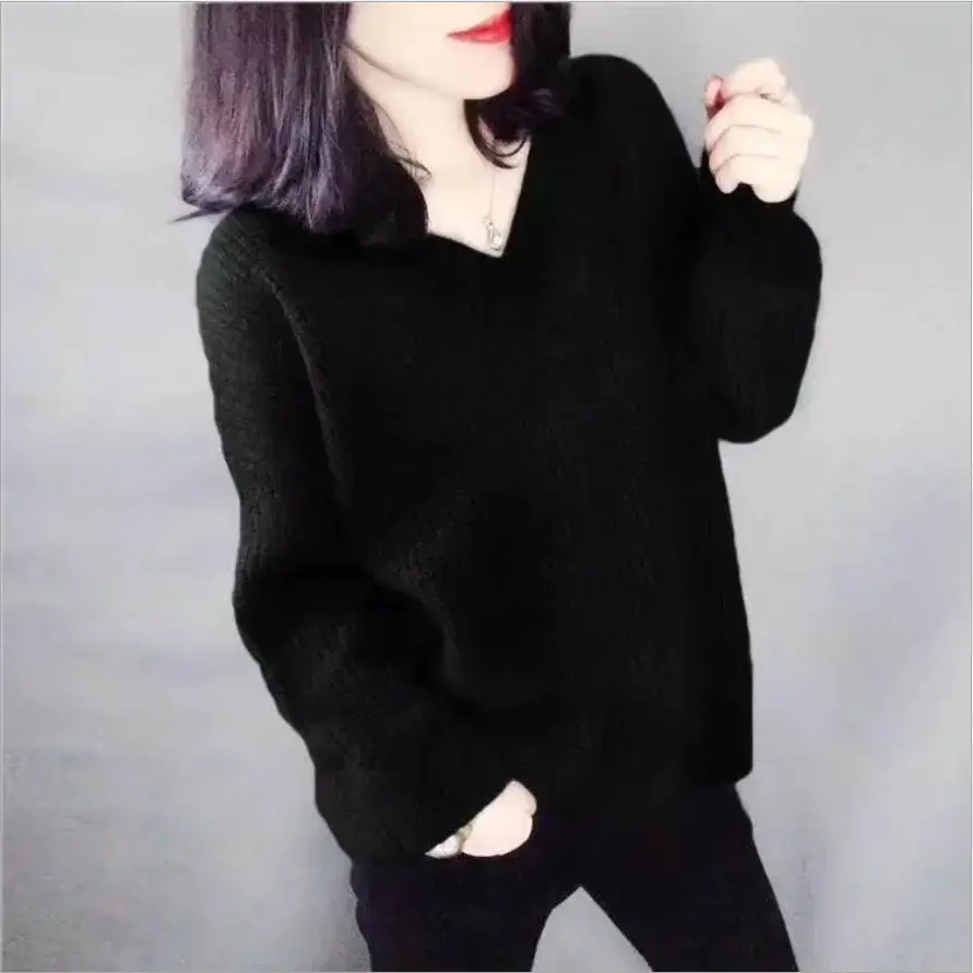 Women's Korean Style V-Neck Pullover Sweater - Image 3