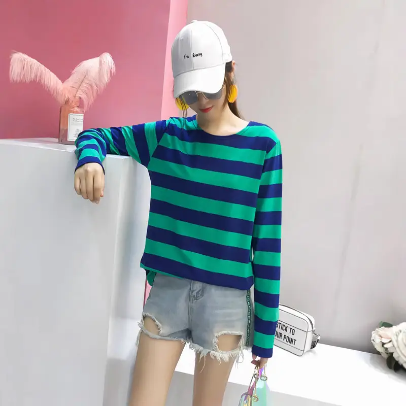 Women Korean Striped Long Sleeve T-Shirt Loose Pullover - Image 6