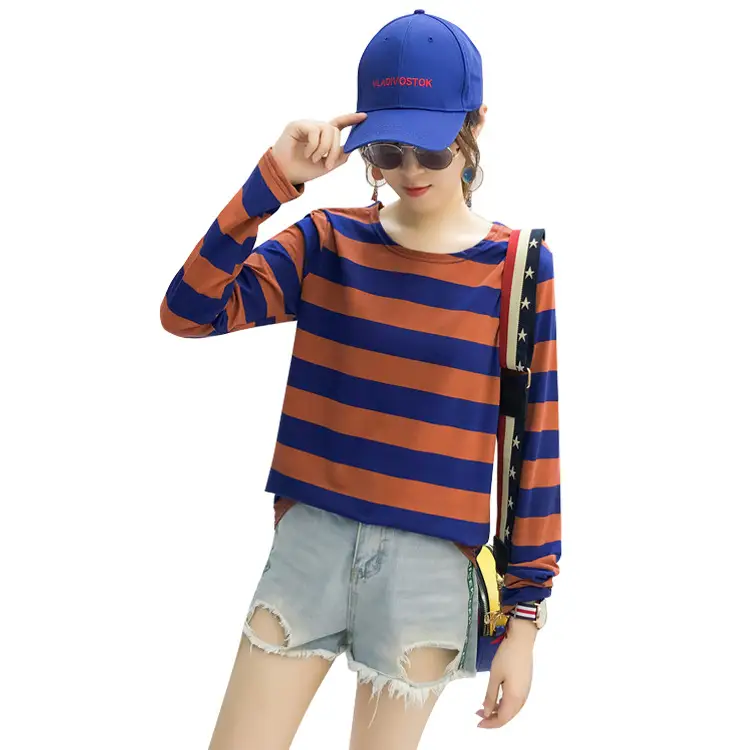 Women Korean Striped Long Sleeve T-Shirt Loose Pullover - Image 9