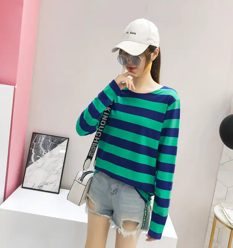 Women Korean Striped Long Sleeve T-Shirt Loose Pullover — feature 3