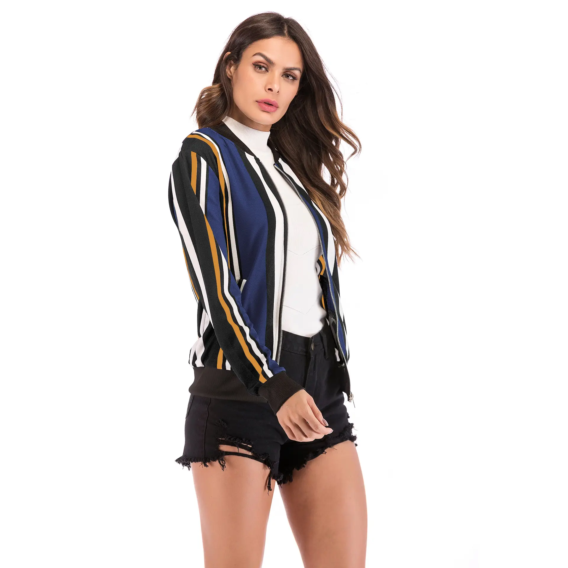 Red Floral Long Sleeve Zipper Jacket for Women - Image 3