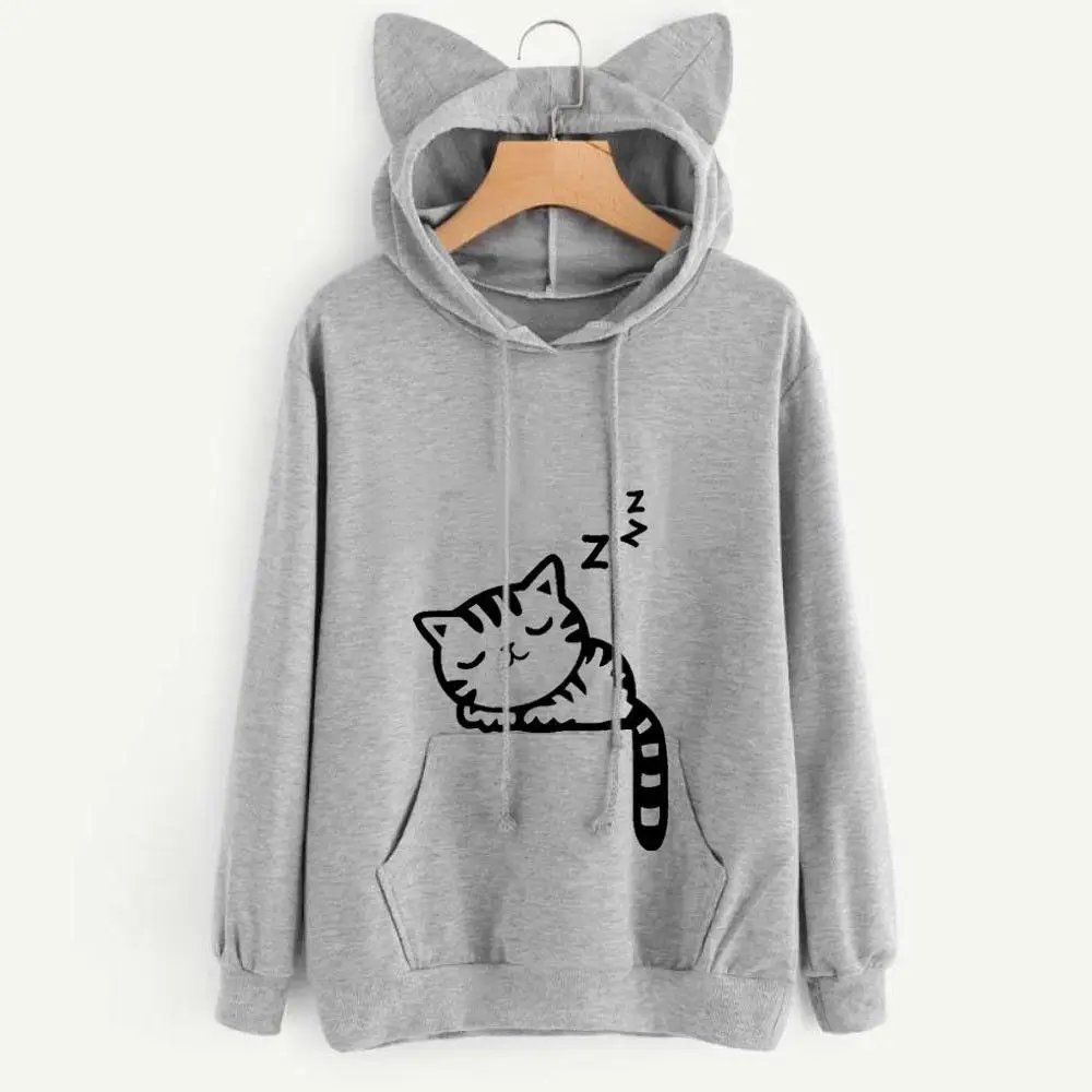 Pink Fleece Hoodie with Cat Print for Girls - Image 2