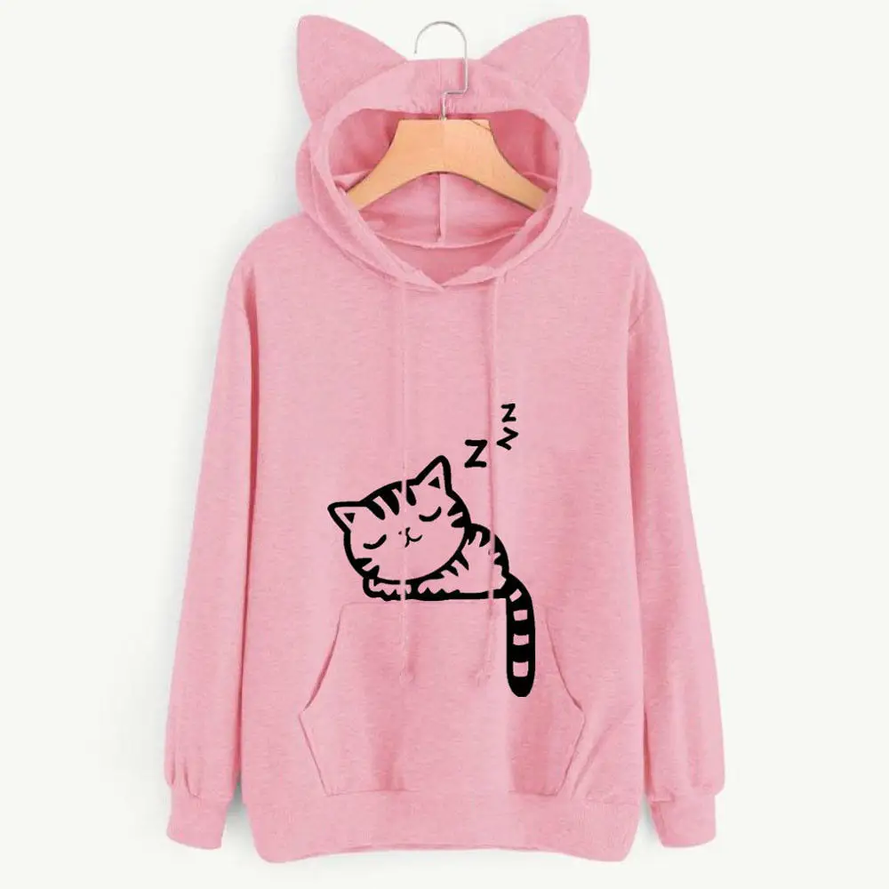 Pink Fleece Hoodie with Cat Print for Girls - Image 3