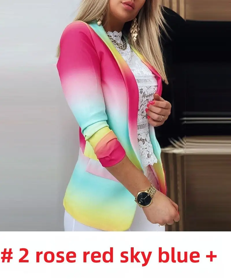 Women's Gradient Sleeve Jacket Pink Sky Blue Summer Wear - Image 12