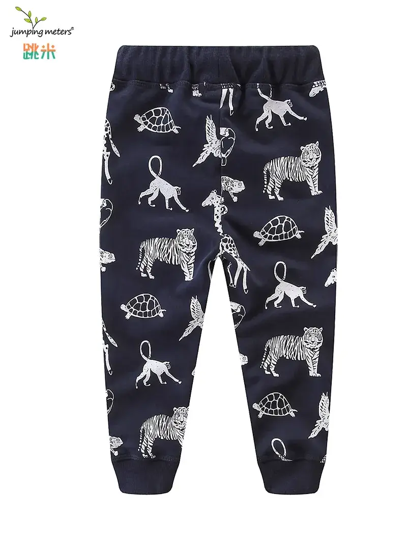 Boys Cartoon Print Cotton Trousers Set Grey White - Image 3
