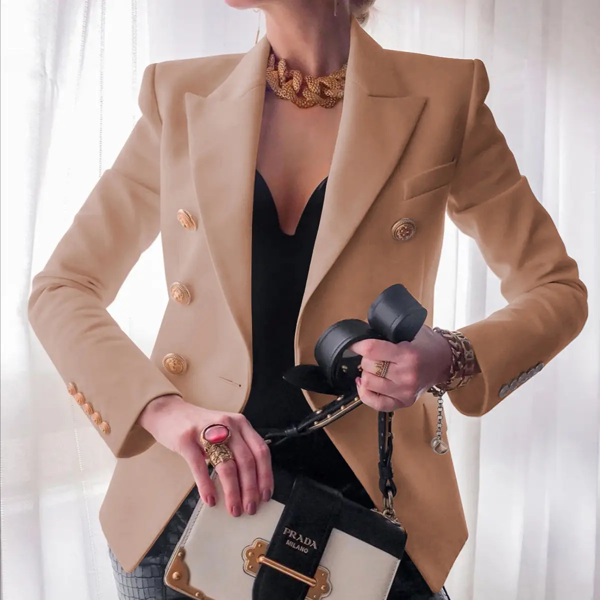 Women's 2025 Green Button Jacket Suit Casual Winter - Image 34