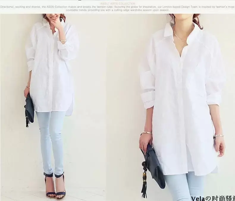 Women Linen Long Sleeve Shirt Light Blue Large — feature 15