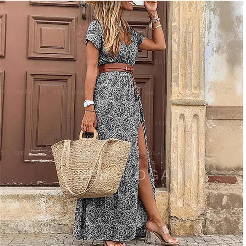 Women's 2023 V Neck Floral Dress Bohemian Style - Image 11