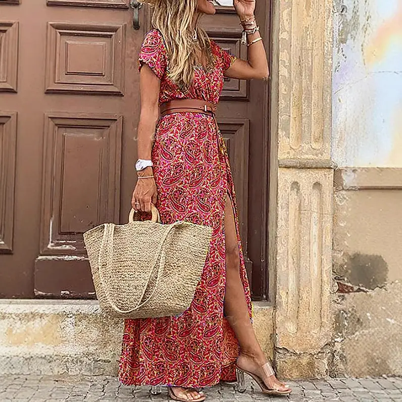 Women's 2023 V Neck Floral Dress Bohemian Style - Image 14
