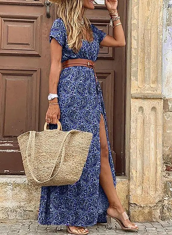 Women's 2023 V Neck Floral Dress Bohemian Style - Image 3