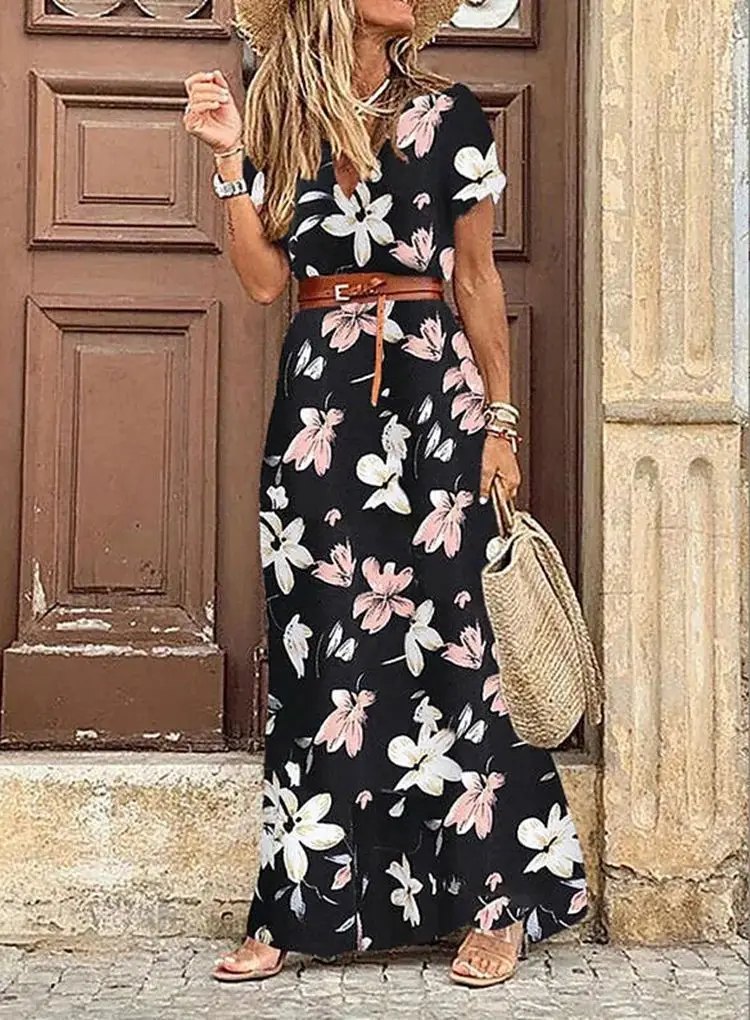 Women's 2023 V Neck Floral Dress Bohemian Style - Image 8
