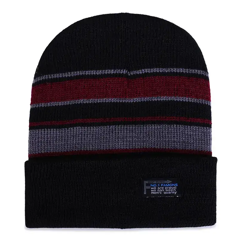 Men Woolen Knitted Beanie Winter Warm Fur Lined Black - Image 3