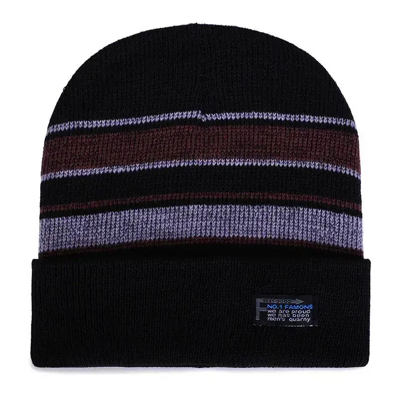 Men Woolen Knitted Beanie Winter Warm Fur Lined Black - Image 5