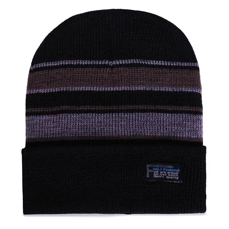 Men Woolen Knitted Beanie Winter Warm Fur Lined Black - Image 6