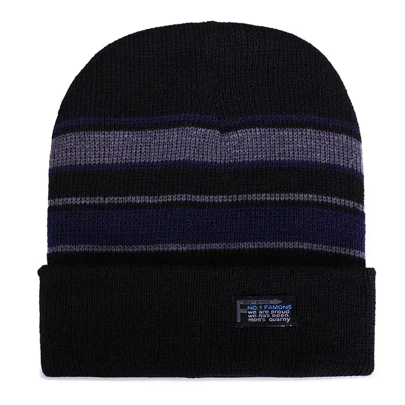 Men Woolen Knitted Beanie Winter Warm Fur Lined Black - Image 7