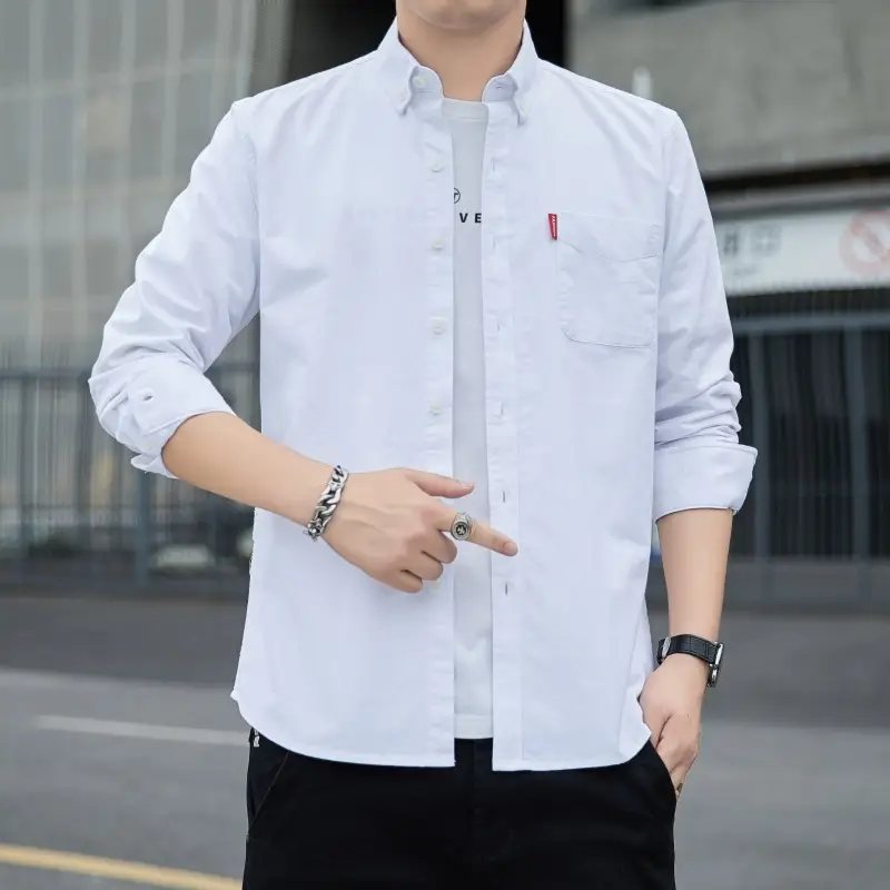 Men's White Slim Fit Oxford Shirt Long Sleeve