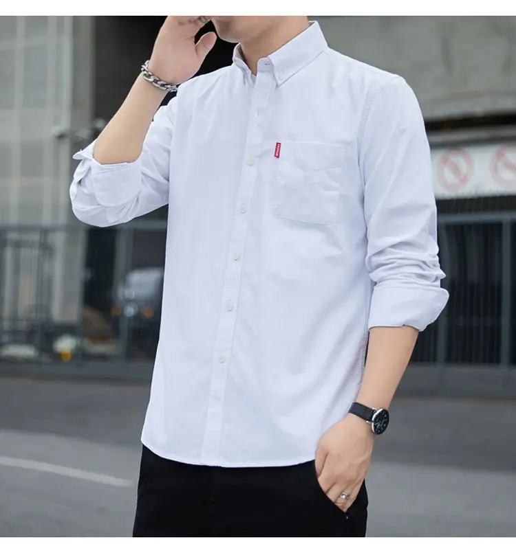 Men's White Slim Fit Oxford Shirt Long Sleeve — feature 11