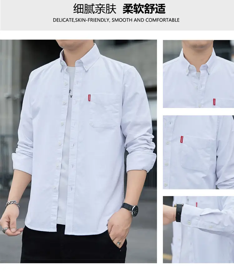 Men's White Slim Fit Oxford Shirt Long Sleeve — feature 9