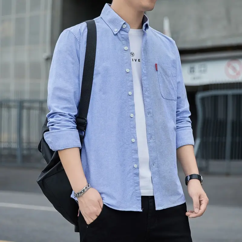 Men's White Slim Fit Oxford Shirt Long Sleeve