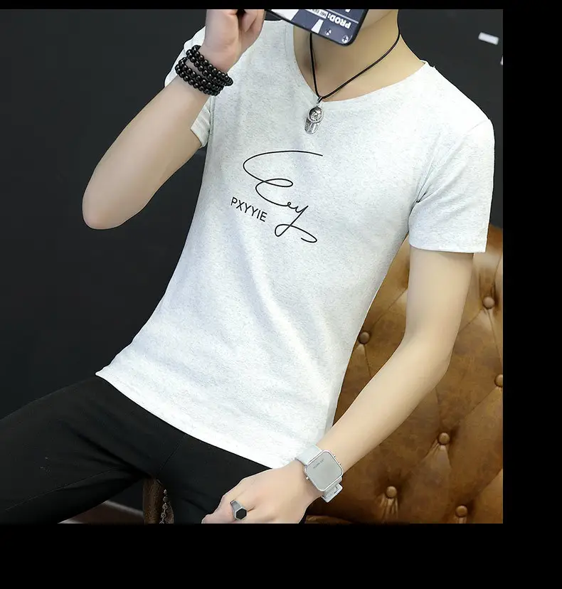 Men Black Signature Print T-Shirt Short Sleeve Korean Fashion - Image 7