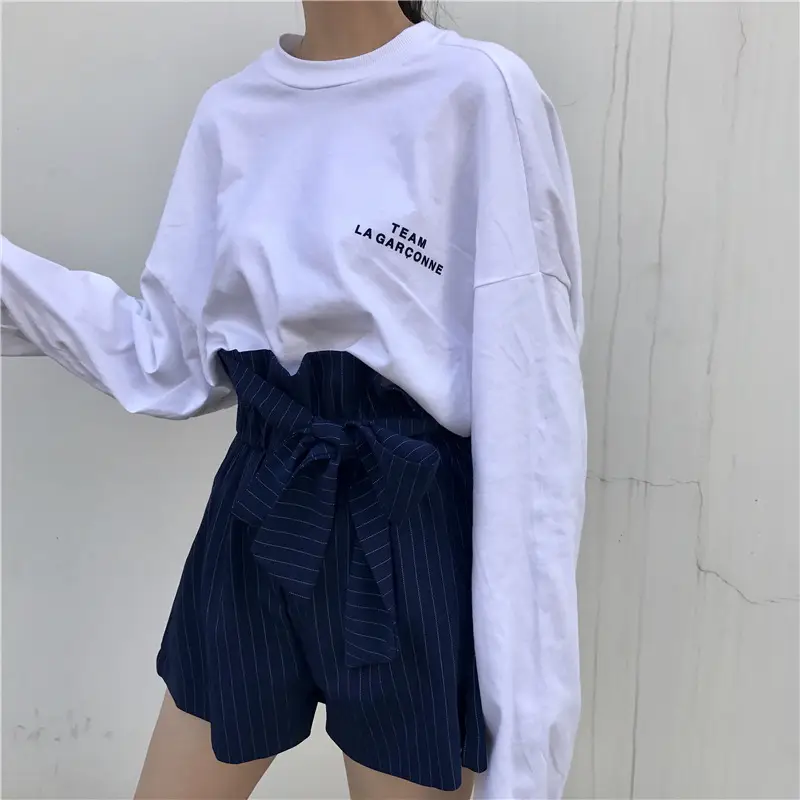 Women Long Sleeve Printed T-Shirt White Loose Fit - Image 3