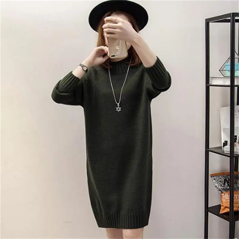 Women's Pink Knitted Turtleneck Pullover Dress - Image 6