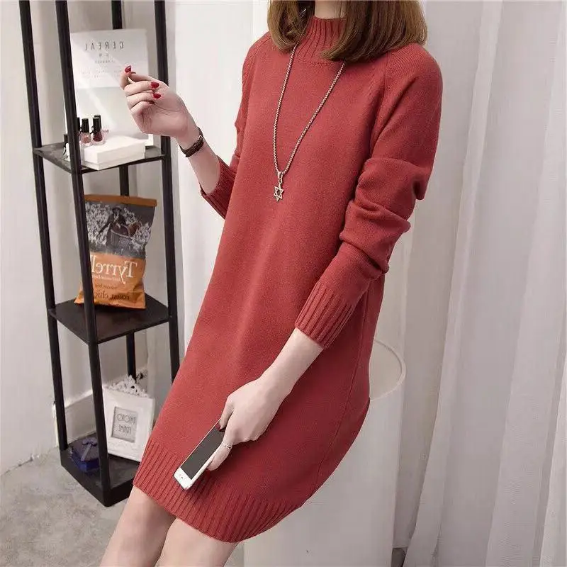 Women's Pink Knitted Turtleneck Pullover Dress - Image 5