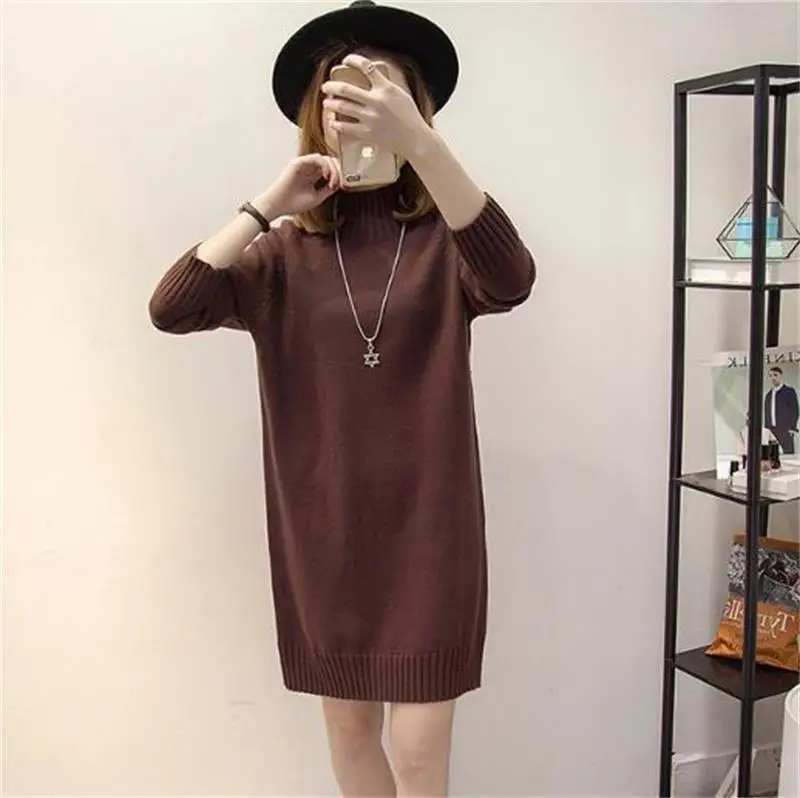 Women's Pink Knitted Turtleneck Pullover Dress - Image 7
