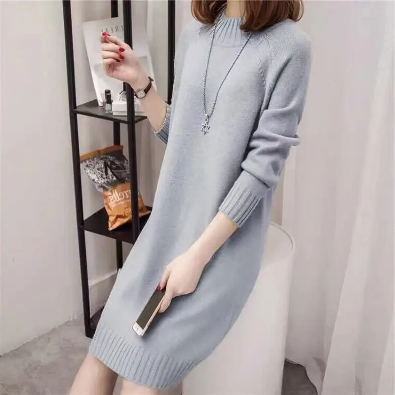 Women's Pink Knitted Turtleneck Pullover Dress - Image 8