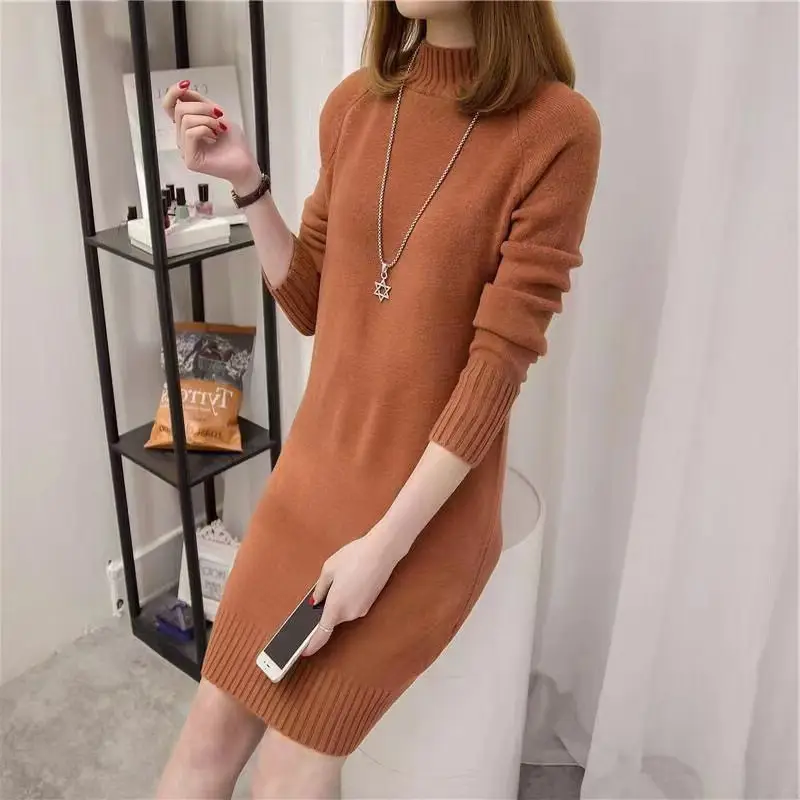 Women's Pink Knitted Turtleneck Pullover Dress - Image 9