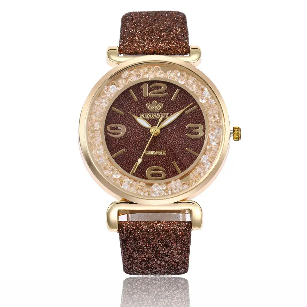 Gold Plated Women's Digital Watch with Diamond Belt - Image 11