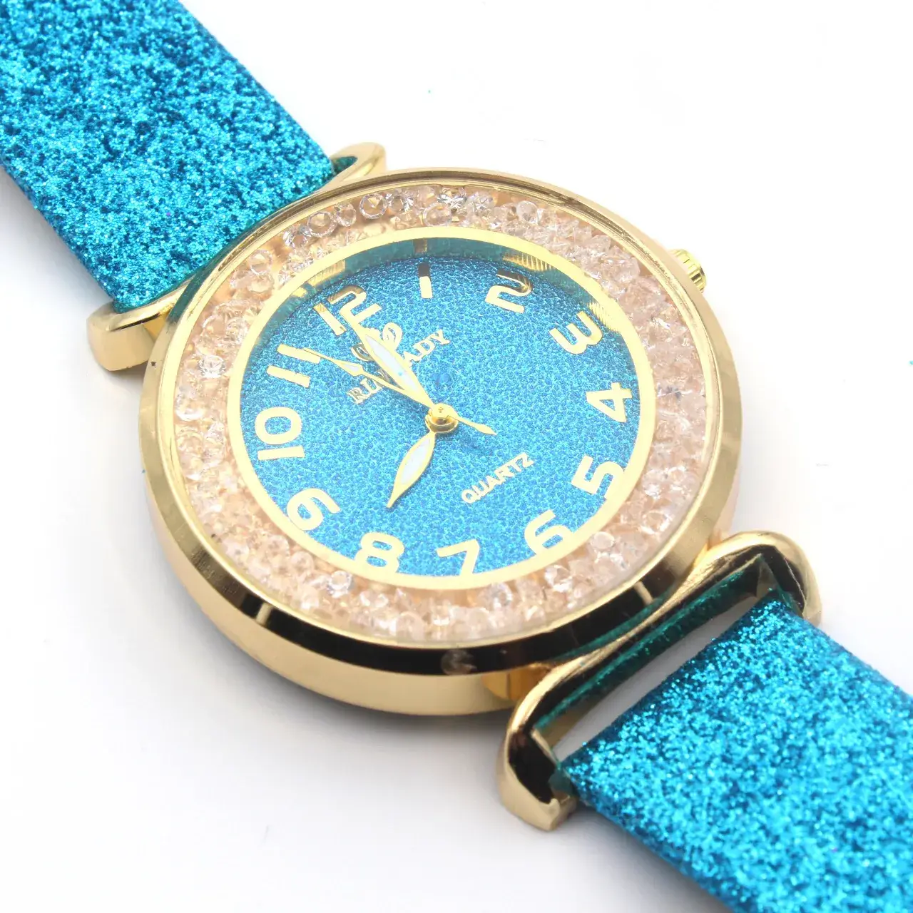 Gold Plated Women's Digital Watch with Diamond Belt - Image 12