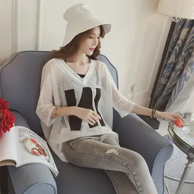 Plus Size Korean Style T-Shirt Set Brown Loose V-Neck - Image 3