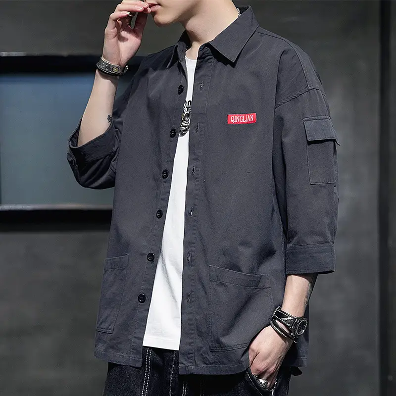 Men Korean Style Short Sleeve Yellow Shirt 2020 - Image 5