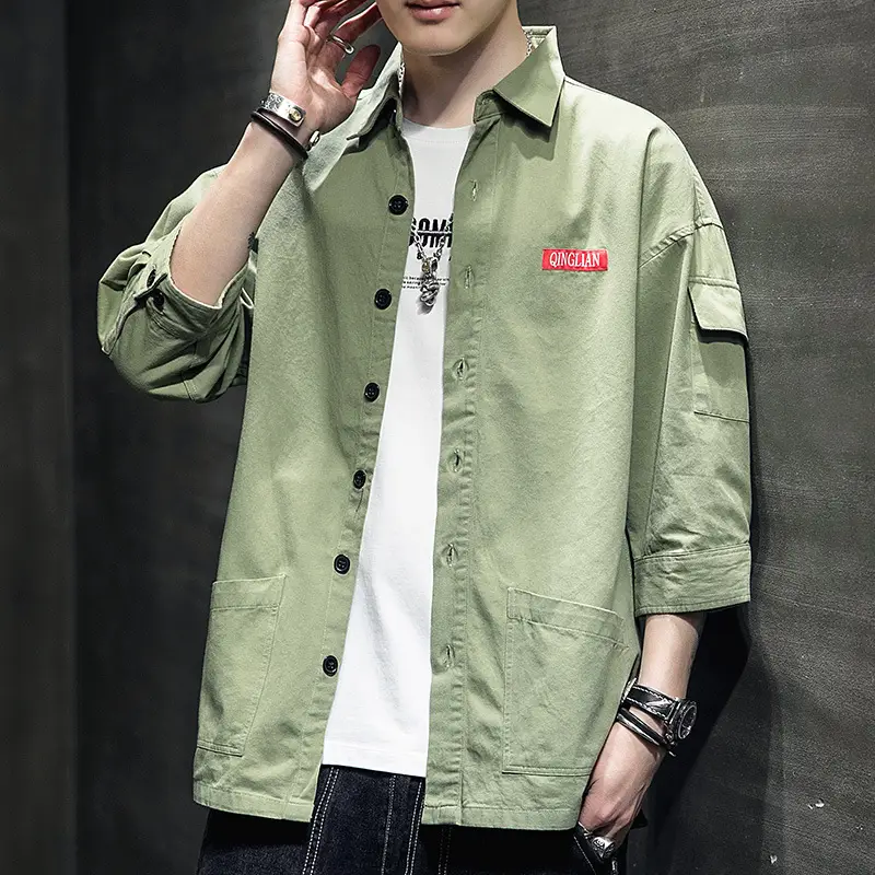 Men Korean Style Short Sleeve Yellow Shirt 2020 - Image 7